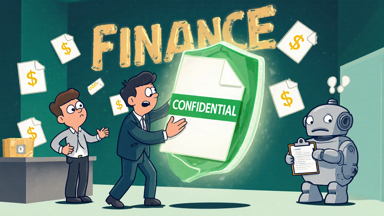 An admin accidentally inviting a guest into a finance team room, blocked by a confidentiality shield.