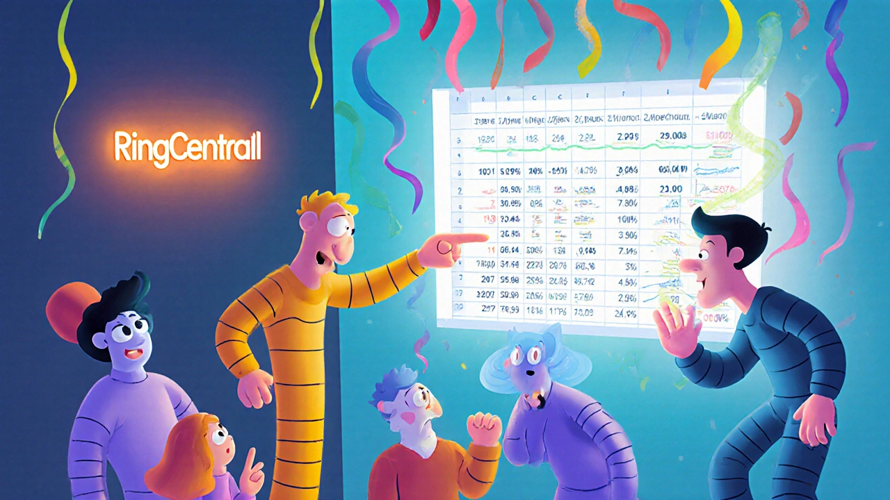 Flexible team members watching a live spreadsheet update in real time with colorful data flowing around them.