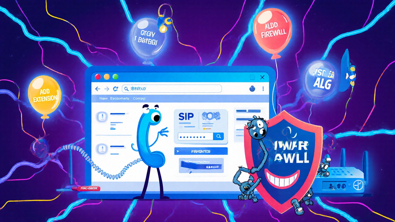 A friendly web browser showing the FreePBX dashboard with floating buttons and a SIP phone making a call.