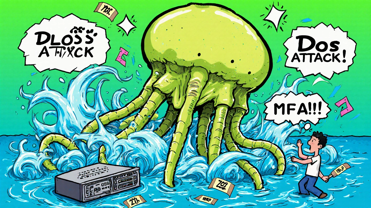 A jellyfish-like VoIP server is flooded by fake calls as a tiny worker tries to stop the leak.