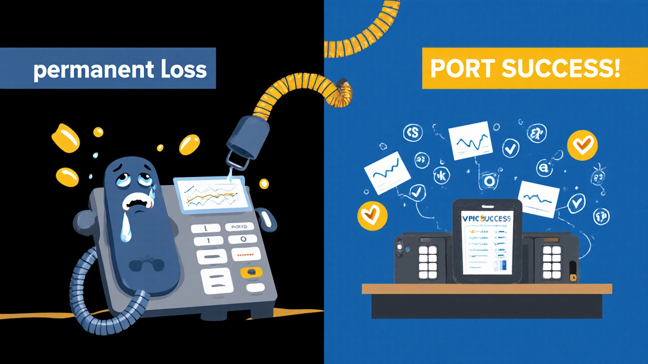 A split scene: a disconnected phone crying vs. the same phone happily ringing on a new VoIP system.
