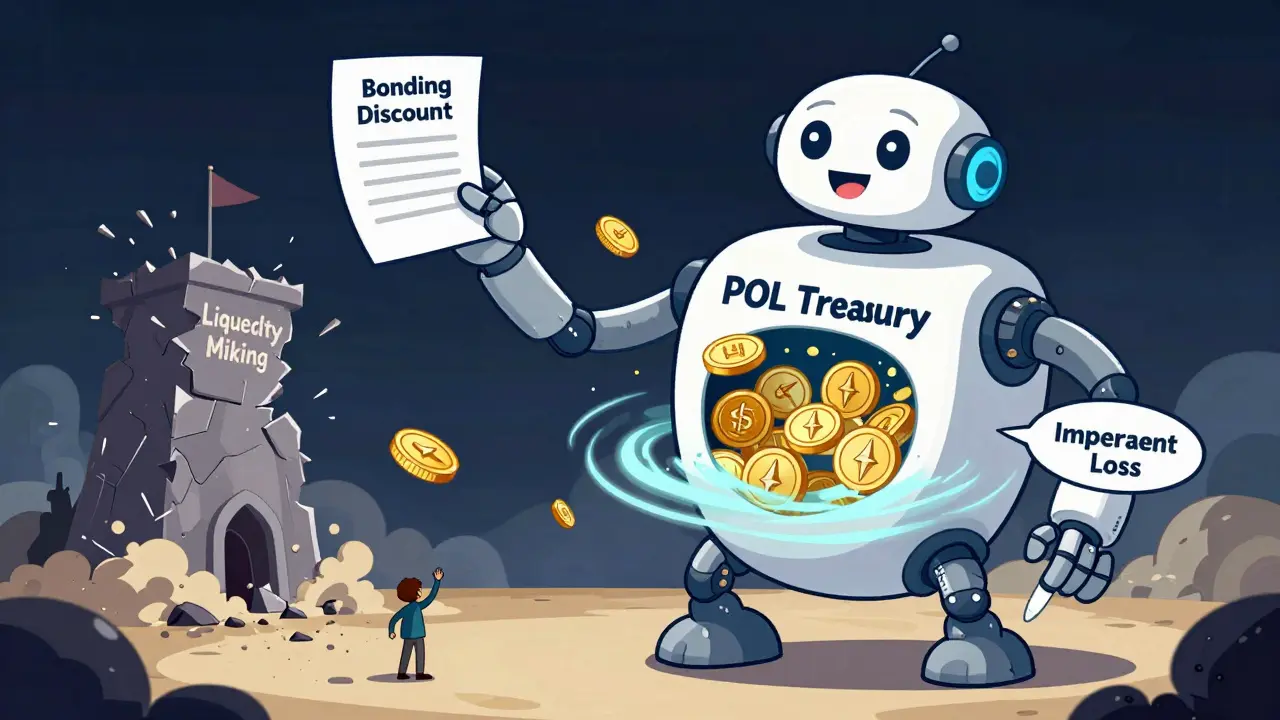 A robot protocol absorbs crypto tokens into its treasury, replacing collapsing liquidity mining towers.