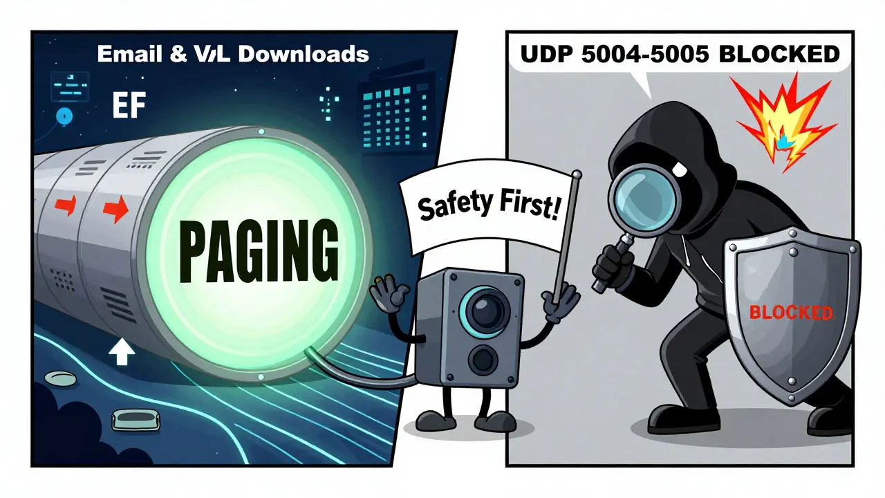 A secure VLAN tunnel protects paging traffic from hackers and network chaos.