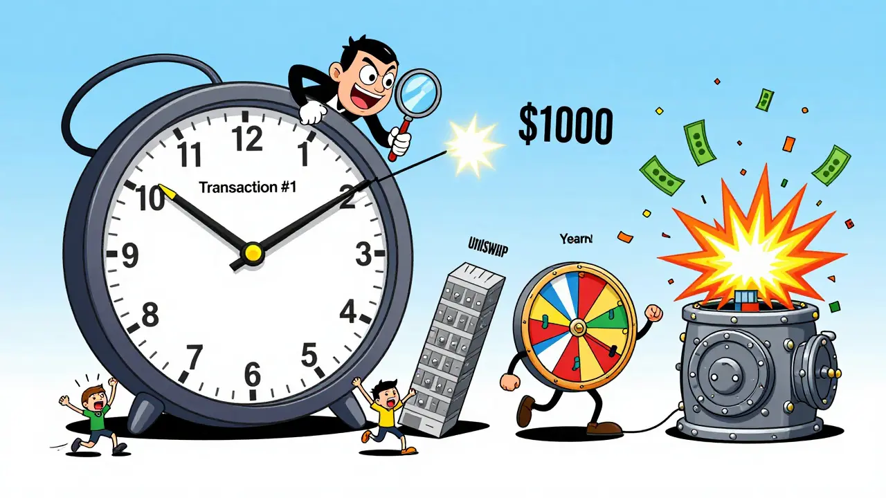 A cartoon villain manipulates a price oracle, causing DeFi apps to spin out of control.