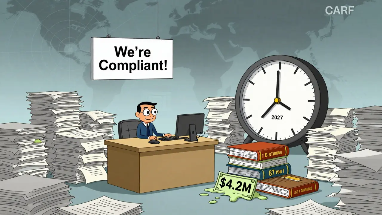 A tiny crypto startup overwhelmed by compliance paperwork and training books, under the looming shadow of 2027 regulations.