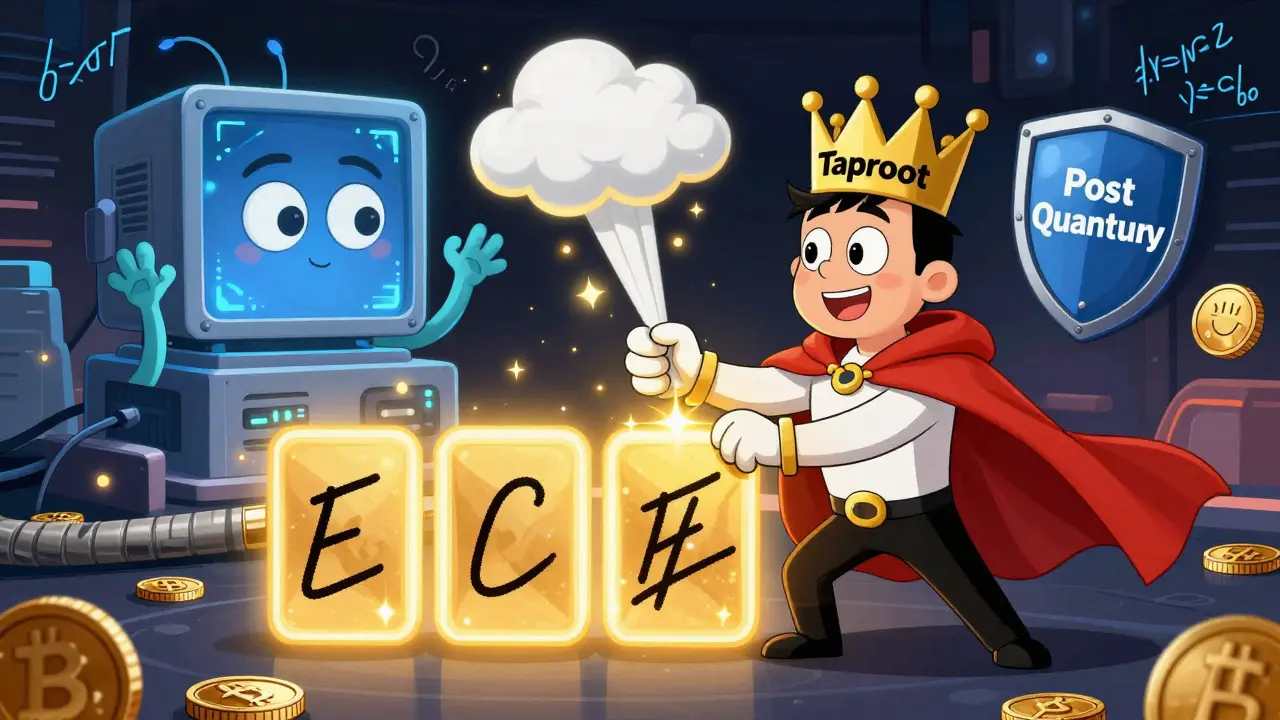 A heroic Schnorr signature merges three others into one, blocking a quantum computer with a post-quantum shield.