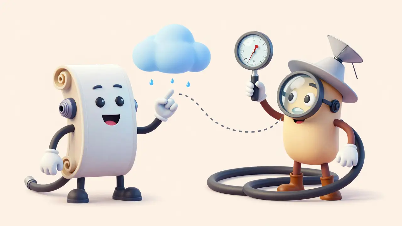 Cartoon robot scroll and a satellite character representing a smart contract and a data oracle.