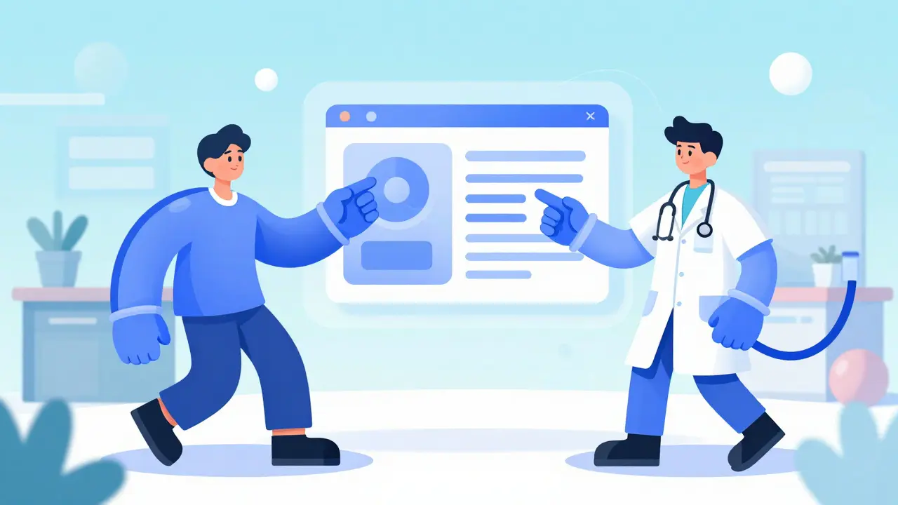 Doctor and patient having a virtual consultation in rubber hose animation style