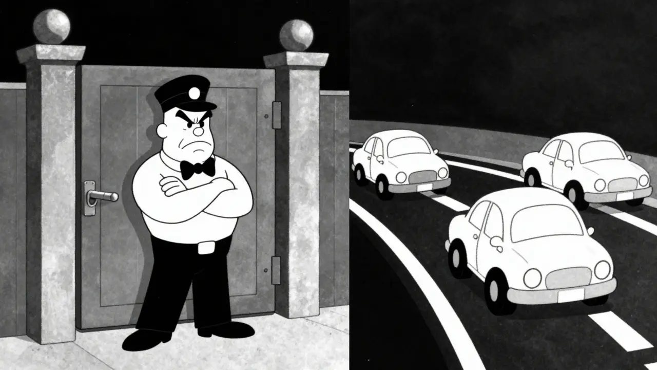 Two gates compare rate limiting and throttling methods