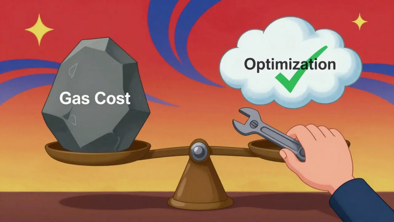 Balance scale showing gas cost vs optimization