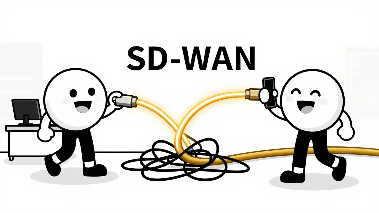 Happy cartoon workers connected by a stable golden cable