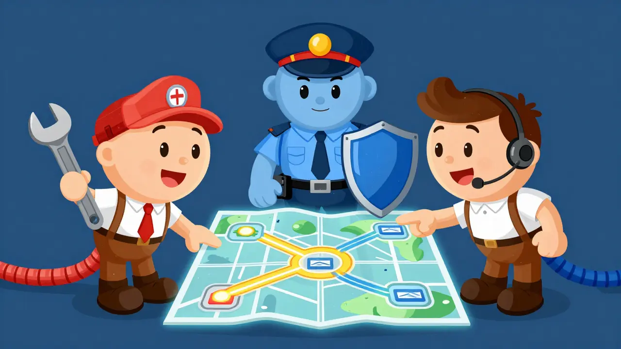 IT team collaborating on network path diagram