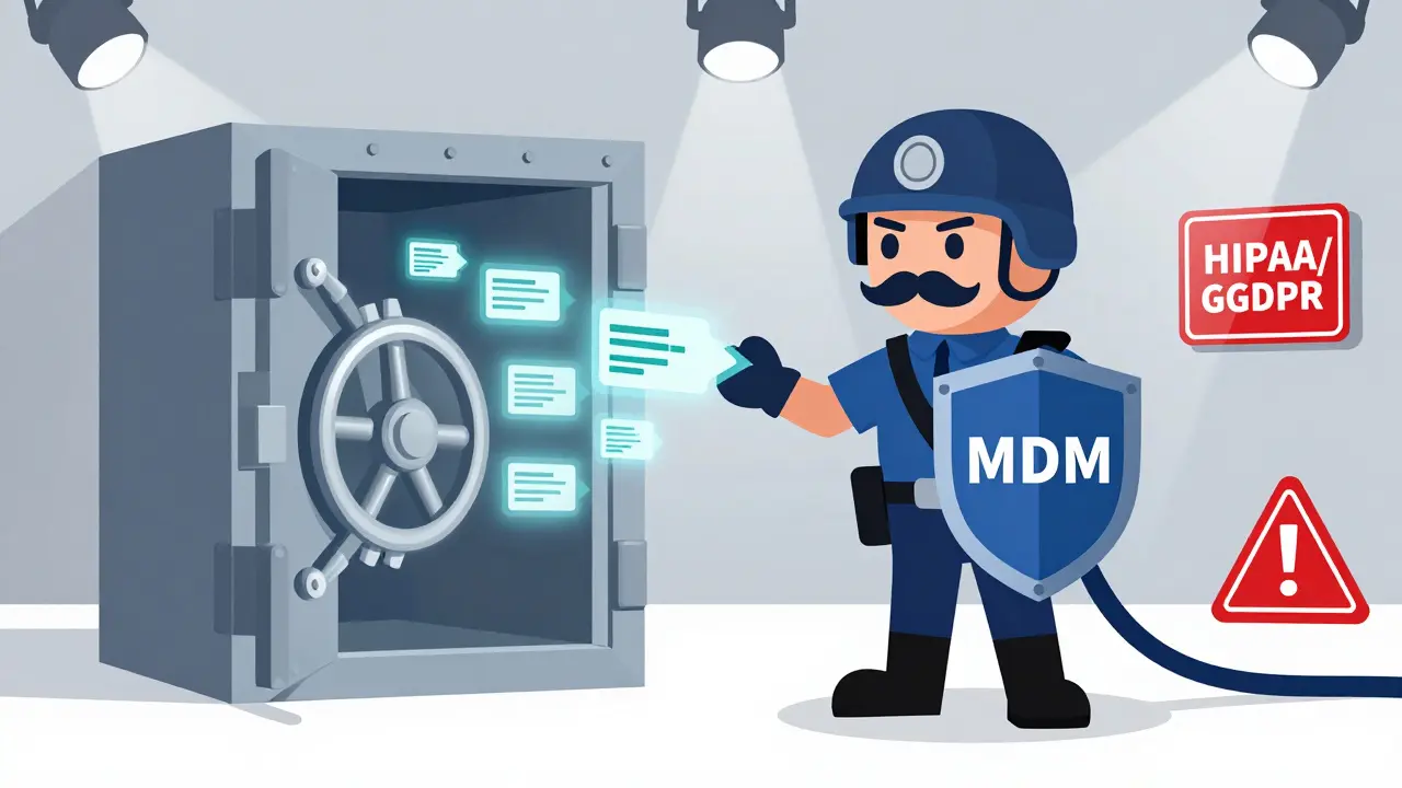 Security guard protecting vault of data from regulatory fine arrows