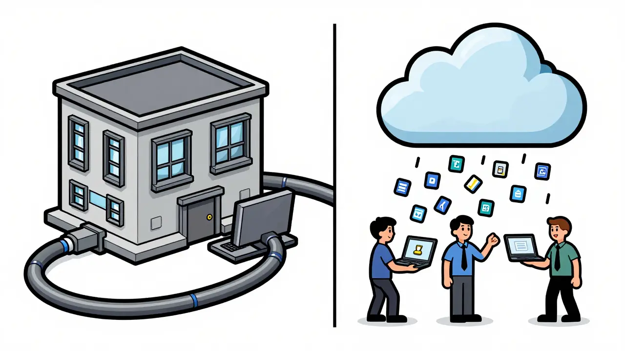 Split screen: On-prem vs Cloud software deployment