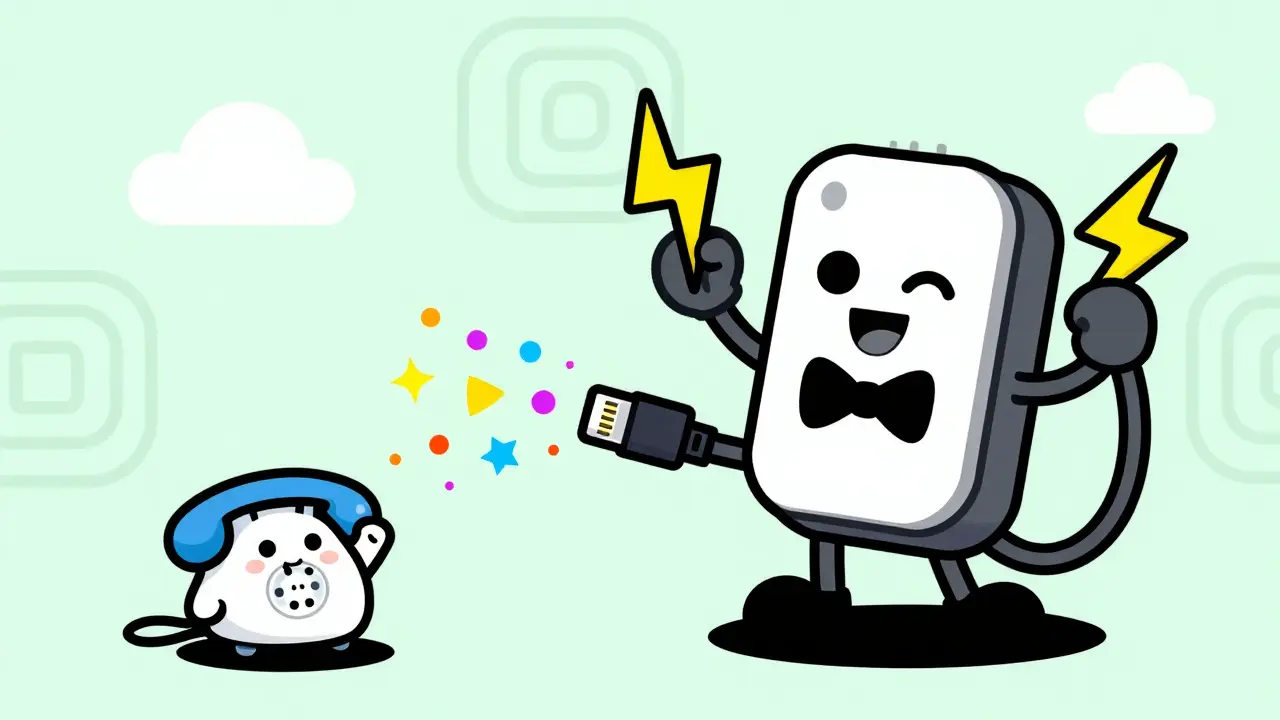 Animated switch sending power through cable to phone