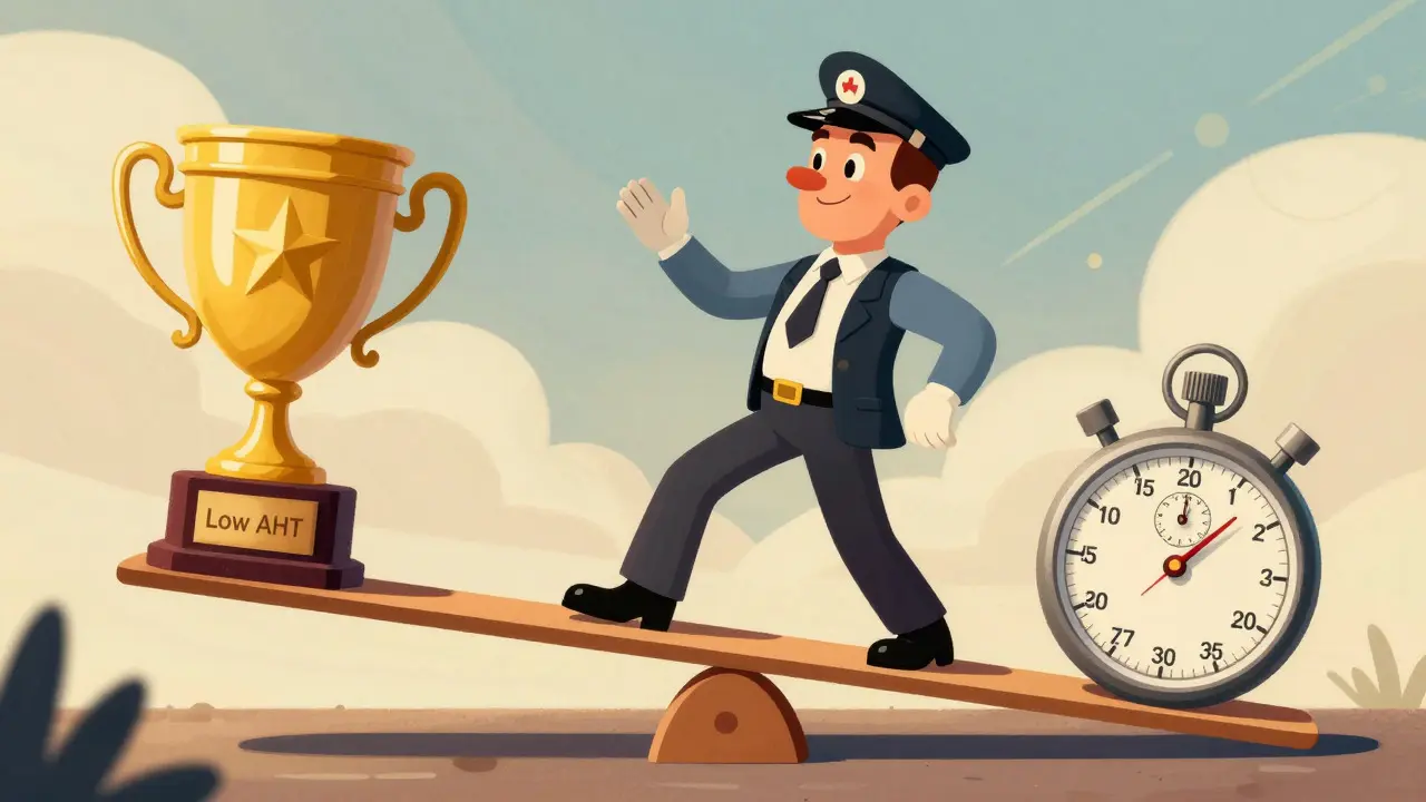 Cartoon agent balancing speed and quality on a seesaw