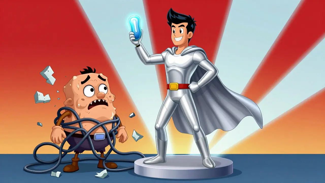 Fiber optic hero vs tangled cable villain in rubber hose style