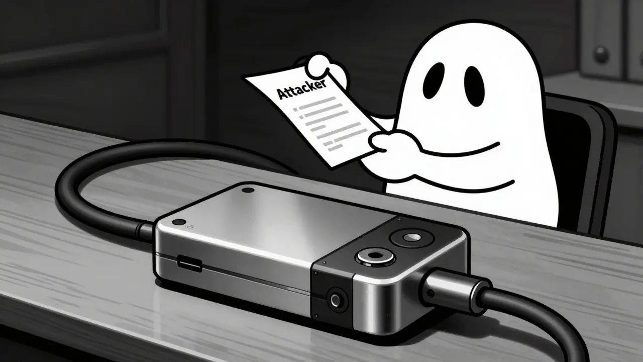 Ghostly malware character secretly swapping a crypto address on a desk.