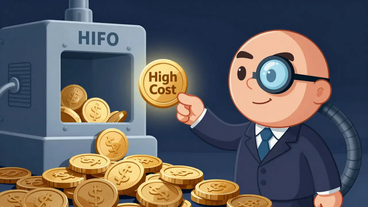 Savvy cartoon investor using Specific ID to pick high-cost crypto coins