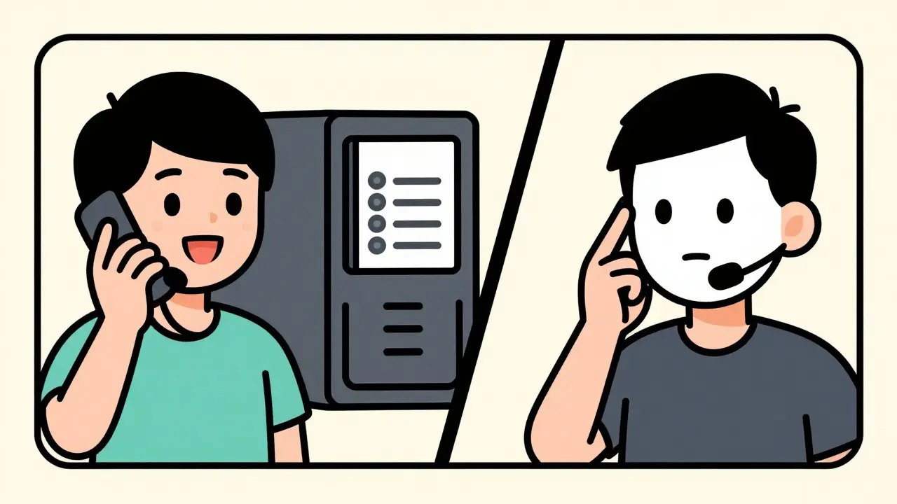 Split scene showing anonymous calling externally while verified internally.