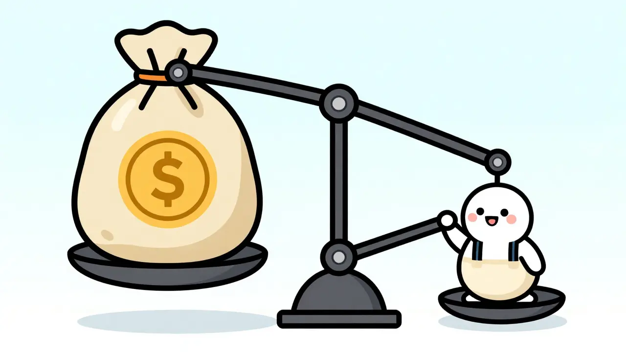 Vintage cartoon character adjusting a weighted scale for fair token pricing