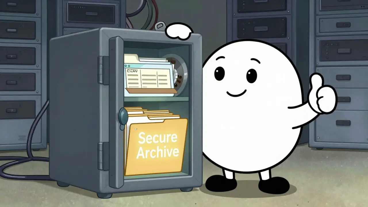 Animated character securing data archives in a safe