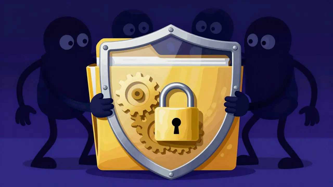Animated shield blocking hackers from patient files