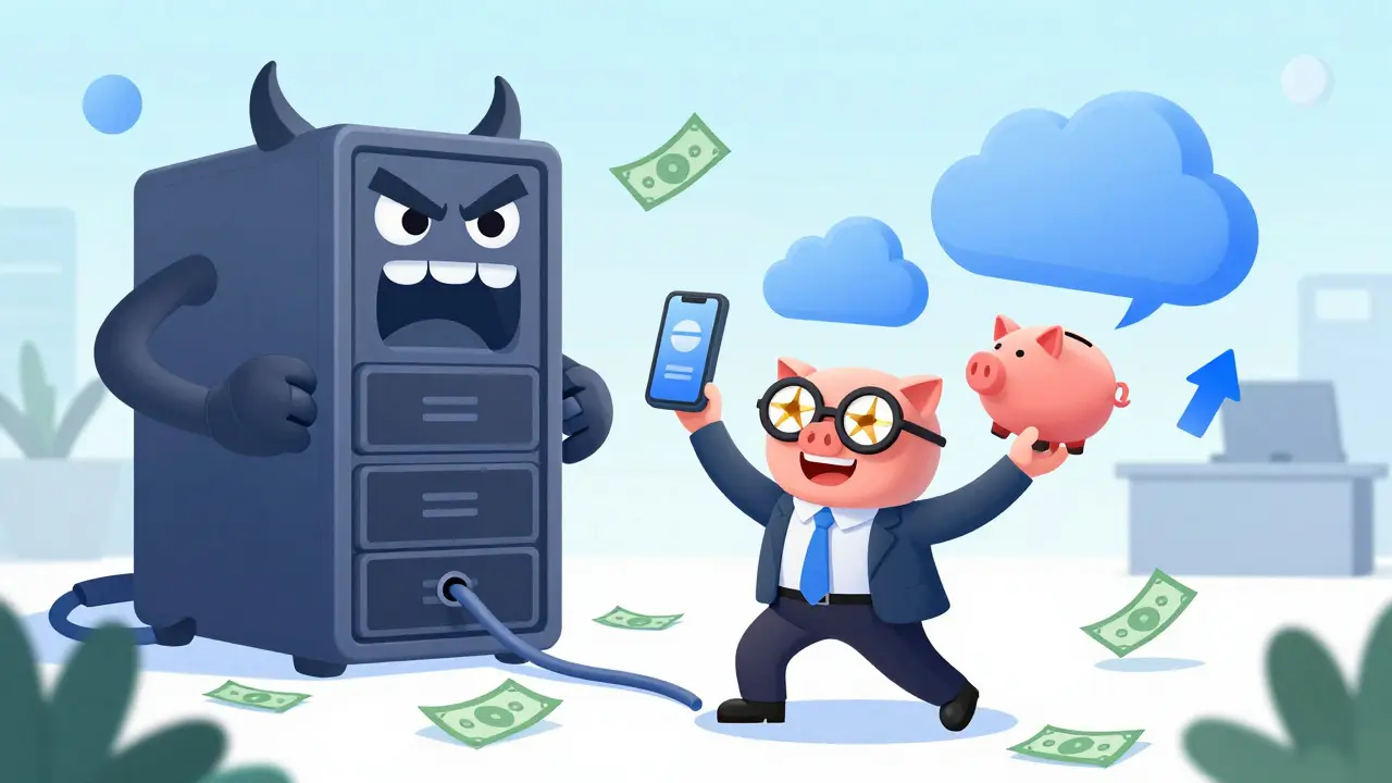 Business owner celebrating VoIP savings