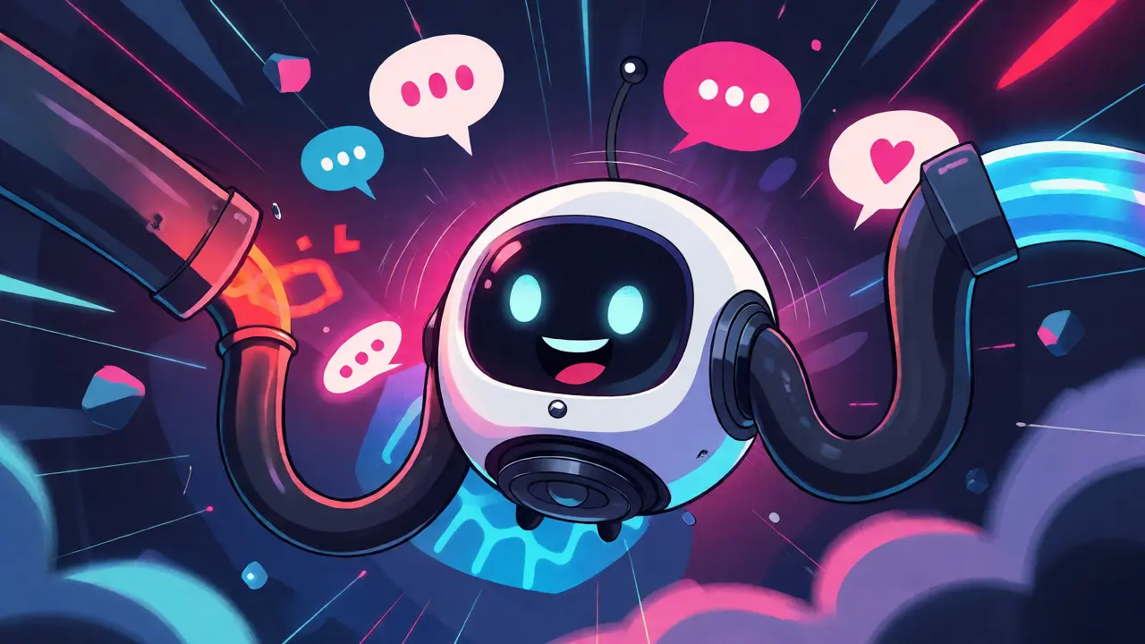Animated robot redirecting voice packets in a rubber hose style VoIP failover scene