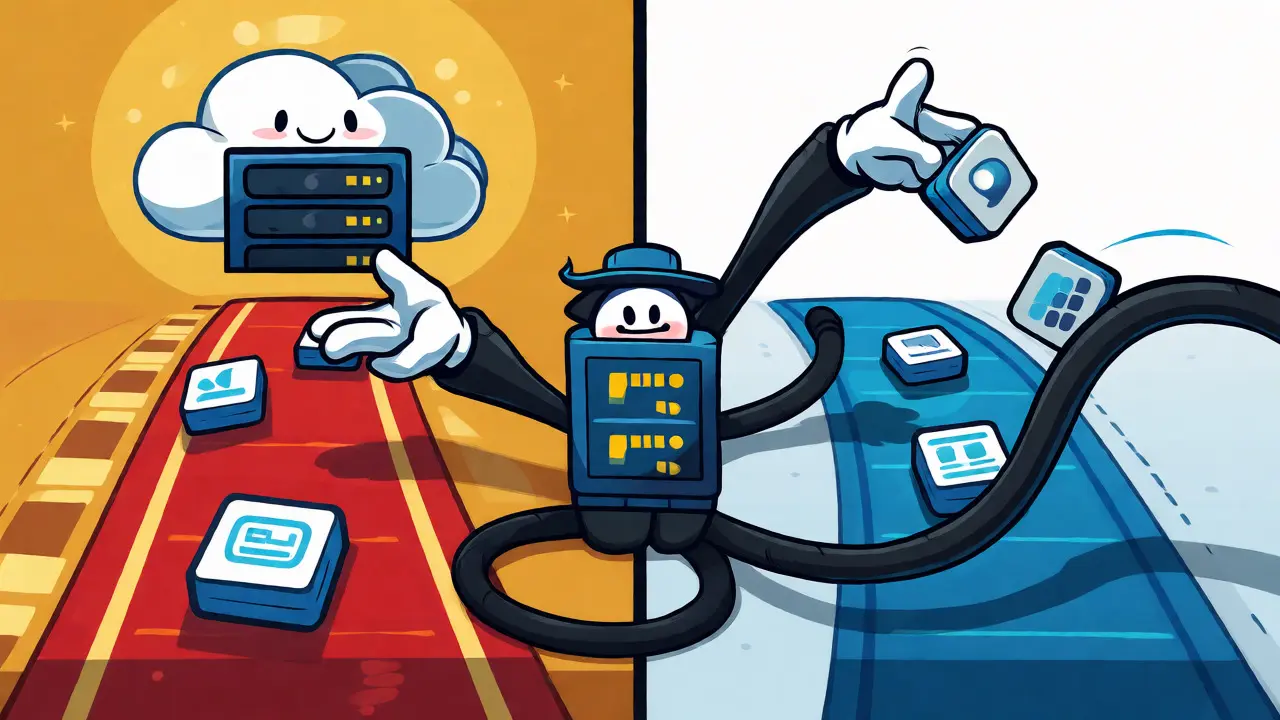 Cartoon operator managing hybrid network paths for voice and data traffic