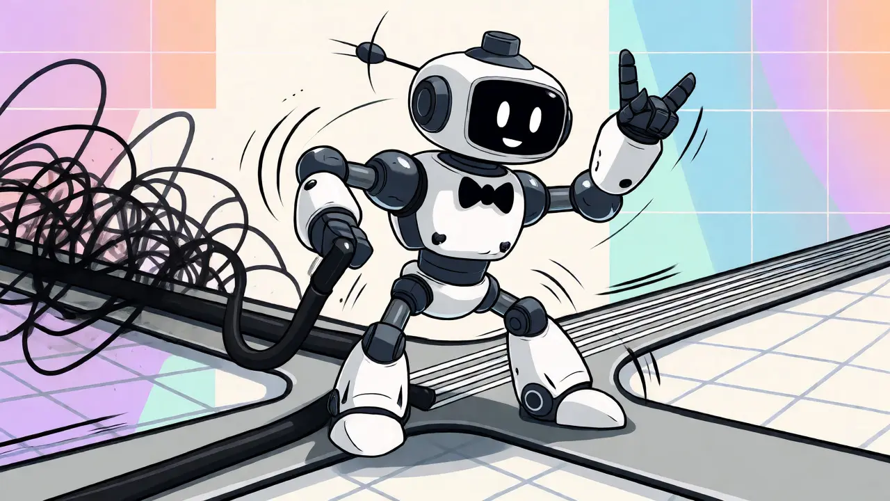 Cartoon robot SBC directing traffic from chaotic signals to stable lines