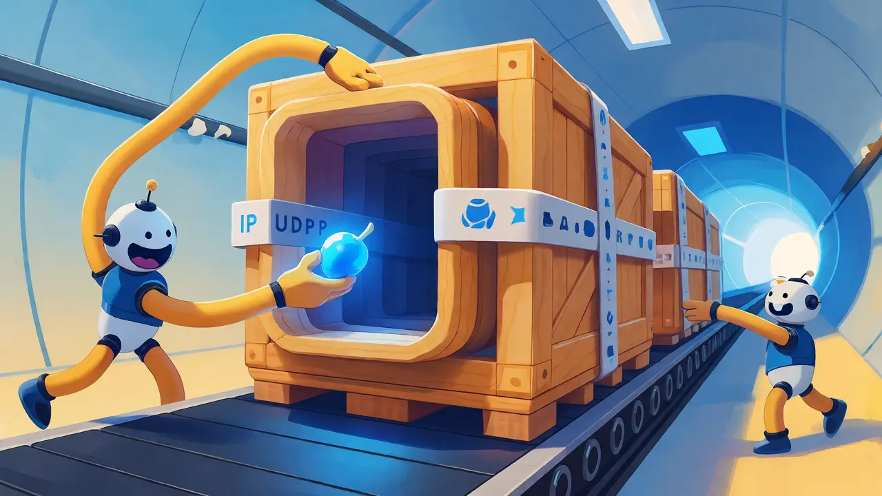 Cartoon robots packing tiny voice grape into huge header crate