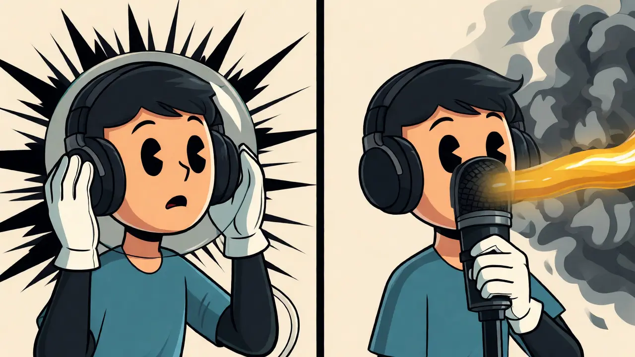 Split screen showing ANC shielding ears vs ENC filtering mic input