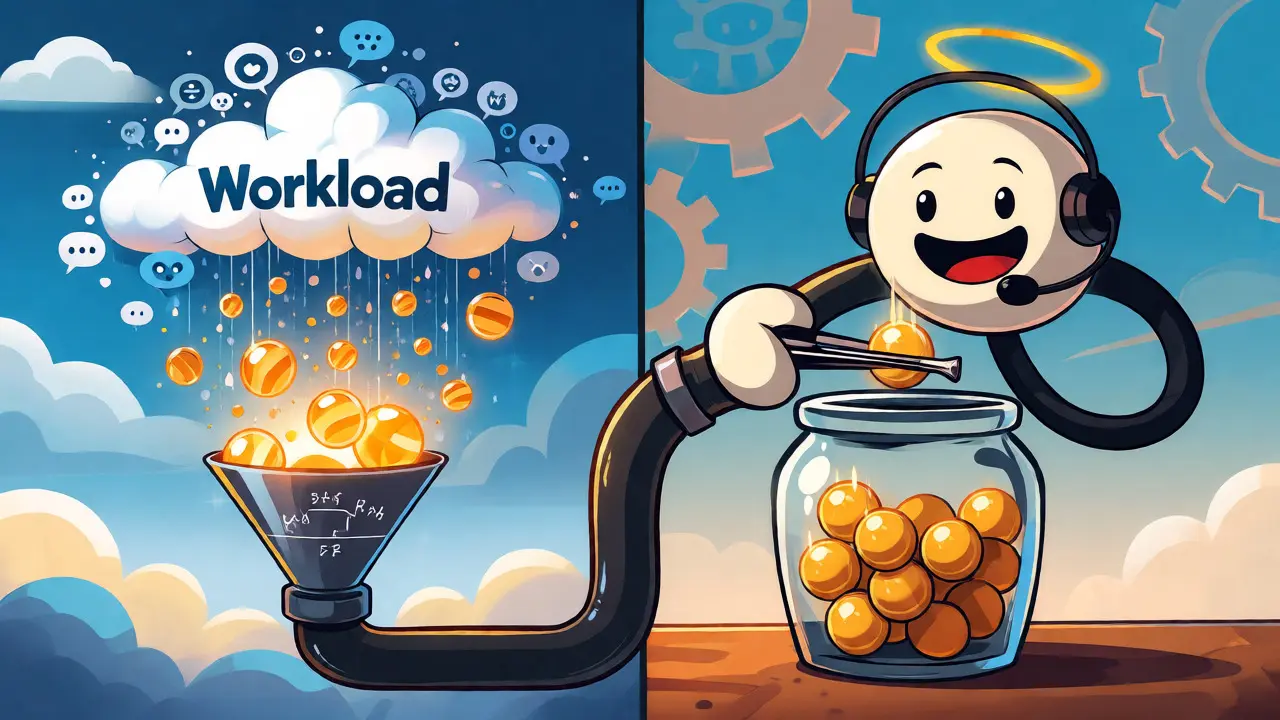 Whimsical illustration of workload data being converted into precise staffing plans.