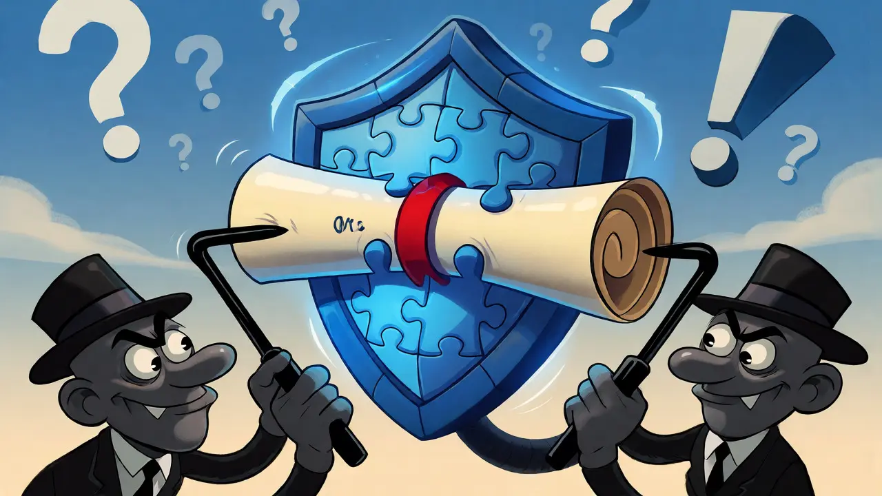 Cartoon thieves failing to steal protected diploma behind digital shield
