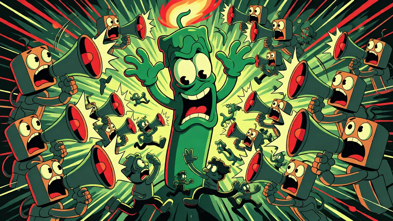 Chaotic cartoon scene of bots hyping a price spike while retail traders rush in during execution.